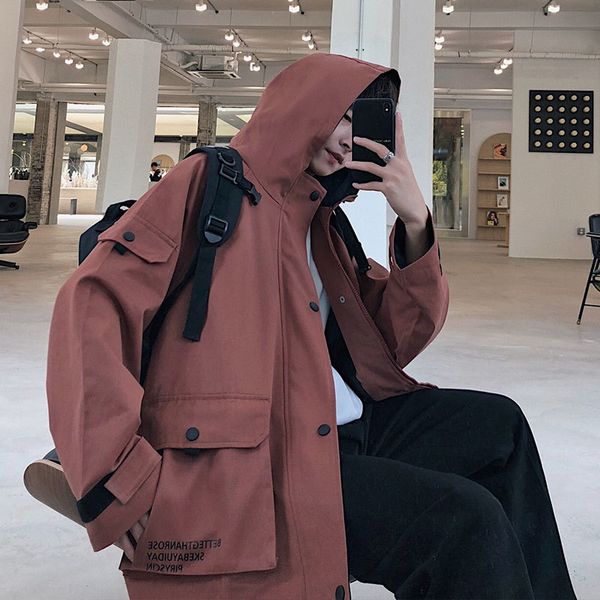 2019 autumn men's korean trend tooling stereo multi-pocket hooded solid color cotton loose casual jacket, Black;brown
2019 autumn men's korean trend tooling stereo multi-pocket hooded solid color cotton loose casual jacket, Black;brown