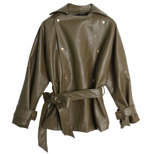leather women's autumn 2018 new french windbreaker leather jacket slim casual short button belt with waist jacket, Black
leather women's autumn 2018 new french windbreaker leather jacket slim casual short button belt with waist jacket, Black