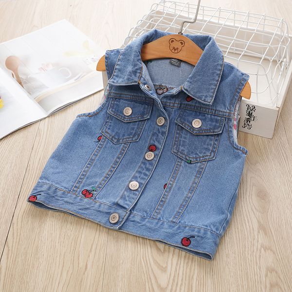 пальто мода вишневый вышитые cowboy жилет детский жилет 2020 весна девушки, Blue