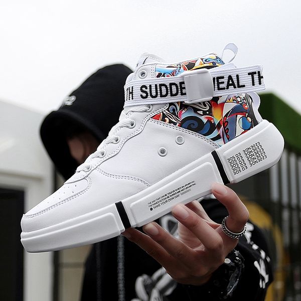 men women super cool high mens graffiti shoes casual flats classic men's lace-up high comfortable youth botas, Black
men women super cool high mens graffiti shoes casual flats classic men's lace-up high comfortable youth botas, Black