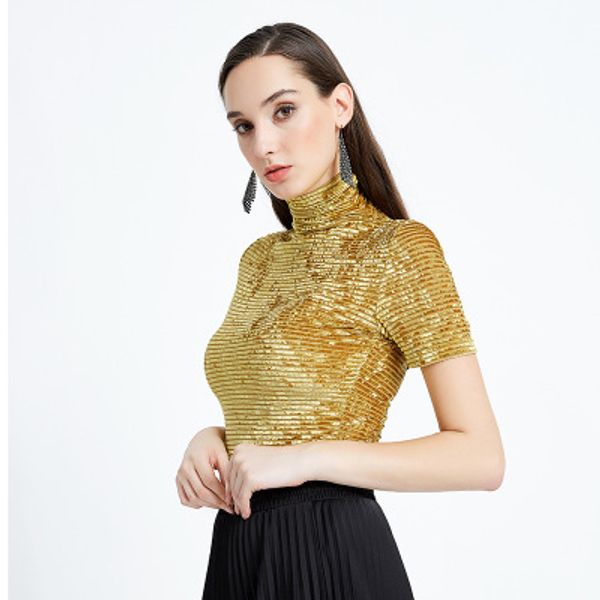 women's t-shirt women fashion high neck gold velvet t-shirts slim short sleeve ladies basic casual summer fitting clothing, White
women's t-shirt women fashion high neck gold velvet t-shirts slim short sleeve ladies basic casual summer fitting clothing, White