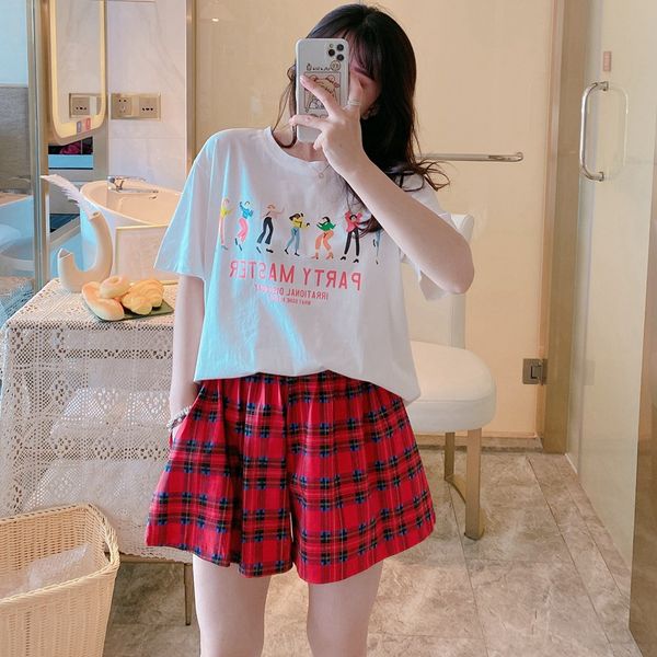 2020 summer 100% cotton short sleeve plaid shorts pajama set for women cute cartoon sleepwear homewear pijama mujer home clothes, Black;red
2020 summer 100% cotton short sleeve plaid shorts pajama set for women cute cartoon sleepwear homewear pijama mujer home clothes, Black;red
