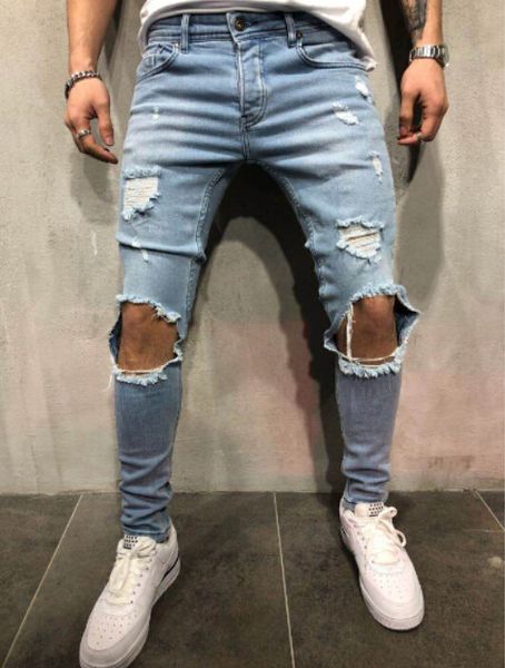 men hiphop skateboard jeans denim blue holes distressed biker jeans street pencil pants long trousers
men hiphop skateboard jeans denim blue holes distressed biker jeans street pencil pants long trousers
