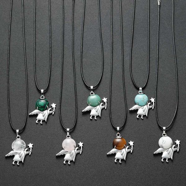 12pcs natural stone fairy spirit pendant necklace trends dancer angel angle wings crystal pendants jewelry chocker 18" leather cord, Silver
12pcs natural stone fairy spirit pendant necklace trends dancer angel angle wings crystal pendants jewelry chocker 18" leather cord, Silver