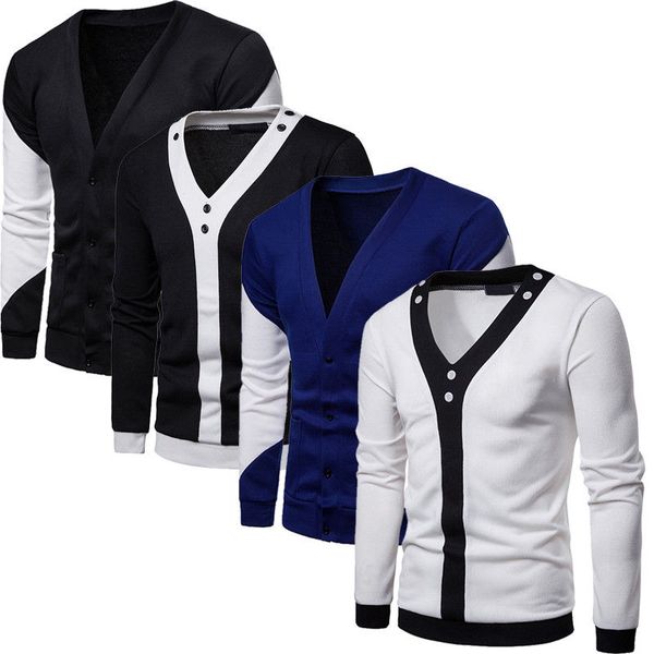 2019 new style fashion men long sleeve warm sweater casual cardigan button with pocket patchwork, White;black
2019 new style fashion men long sleeve warm sweater casual cardigan button with pocket patchwork, White;black