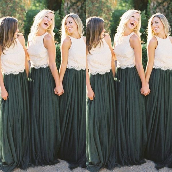 country two pieces country bridesmaid dresses jewel neck lace tulle floor length evening dresses prom gowns maid of honor dress, White;pink
country two pieces country bridesmaid dresses jewel neck lace tulle floor length evening dresses prom gowns maid of honor dress, White;pink