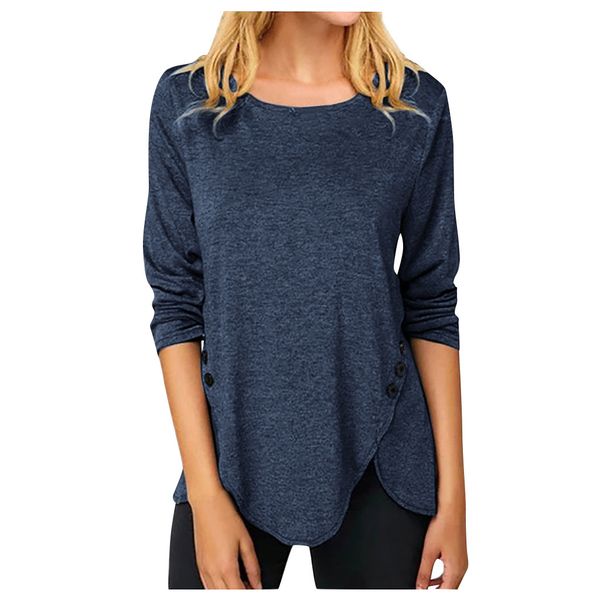women's and blouses winter fashion causal solid color tunic shirts round neck button stitching blouses chemisier femme, White
women's and blouses winter fashion causal solid color tunic shirts round neck button stitching blouses chemisier femme, White