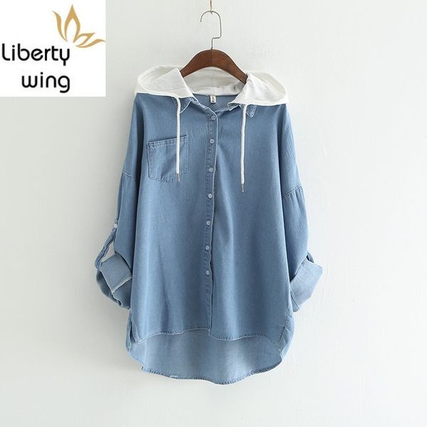 women's blouses & shirts size splicing hoodies denim casual women loose fit long sleeves fashion roupas feminina, White
women's blouses & shirts size splicing hoodies denim casual women loose fit long sleeves fashion roupas feminina, White