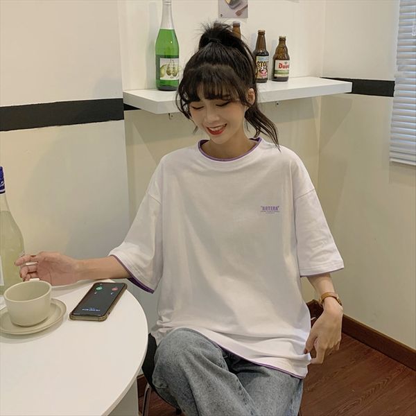medium and long fake two-piece purple summer 2020 loose versatile short-sleeved t-shirt women's wear, White
medium and long fake two-piece purple summer 2020 loose versatile short-sleeved t-shirt women's wear, White