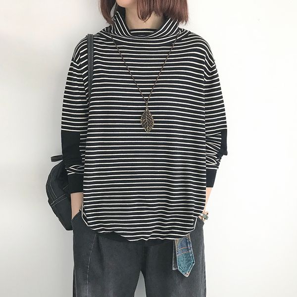 women's sweaters women sweater knit turtleneck loose big size 2021 autumn spring stripe long sleeve pullover fashion coat, White;black
women's sweaters women sweater knit turtleneck loose big size 2021 autumn spring stripe long sleeve pullover fashion coat, White;black