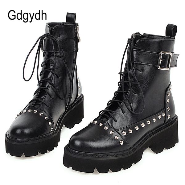rivet military boots women lace up black leather ankle boots mid heel goth style short boots for autumn t200106
rivet military boots women lace up black leather ankle boots mid heel goth style short boots for autumn t200106