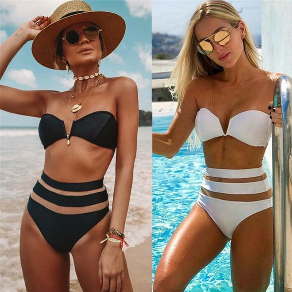 2019 women bikini mesh bandeaukini push up swimsuit padded high waist swimwear bathing suit beachwear swimming costume 2pcs, White;black
2019 women bikini mesh bandeaukini push up swimsuit padded high waist swimwear bathing suit beachwear swimming costume 2pcs, White;black