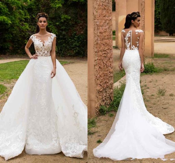 milla nova 2019 mermaid wedding dresses with detachable train illusion bodice jewel cap sleeve court train beach garden vintage bridal gown, White
milla nova 2019 mermaid wedding dresses with detachable train illusion bodice jewel cap sleeve court train beach garden vintage bridal gown, White