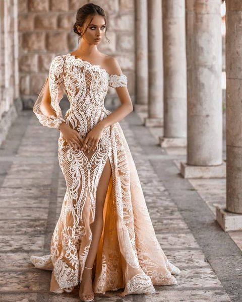 2019 arabic aso ebi champagne luxurious wedding dresses lace beaded bridal dresses high split mermaid wedding gowns zj357, White
2019 arabic aso ebi champagne luxurious wedding dresses lace beaded bridal dresses high split mermaid wedding gowns zj357, White
