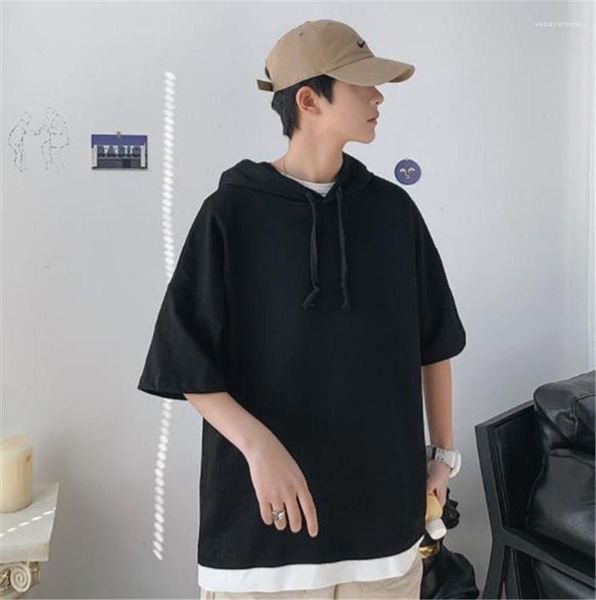 designer tshirts short sleeve hooded males pullover solid color males casual tshirts loose mens trendy, White;black
designer tshirts short sleeve hooded males pullover solid color males casual tshirts loose mens trendy, White;black