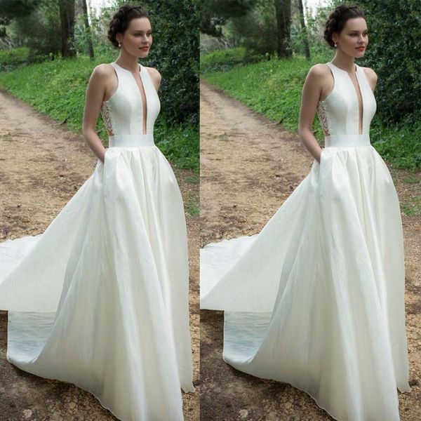 helena kolan a line wedding dresses applique back sleeveless sweep train bridal gowns plus size beach satin wedding dress, White
helena kolan a line wedding dresses applique back sleeveless sweep train bridal gowns plus size beach satin wedding dress, White