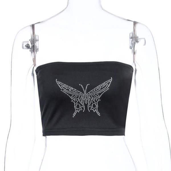 women's tanks & camis women strapless bandeau bra glitter butterflies drilling rhinestone wrapped chest tube bustier clubwear, White