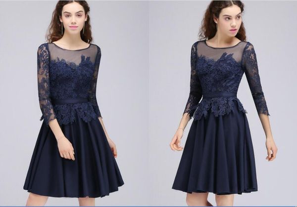 dark navy sheer neck short cocktail dresses knee length vintage long sleeves formal party gowns short prom dresses cps704, Red
dark navy sheer neck short cocktail dresses knee length vintage long sleeves formal party gowns short prom dresses cps704, Red