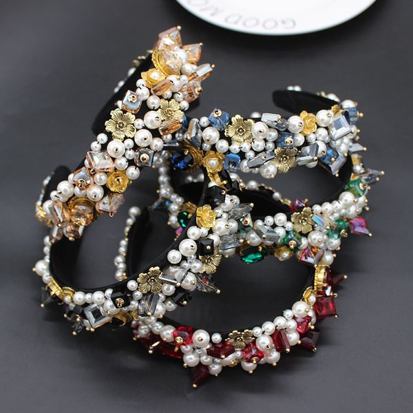 vintage multicolor headband baroque exaggerated crystal pearls with headband catwalk dance party luxury multicolor headband 672, Golden;white 
vintage multicolor headband baroque exaggerated crystal pearls with headband catwalk dance party luxury multicolor headband 672, Golden;white