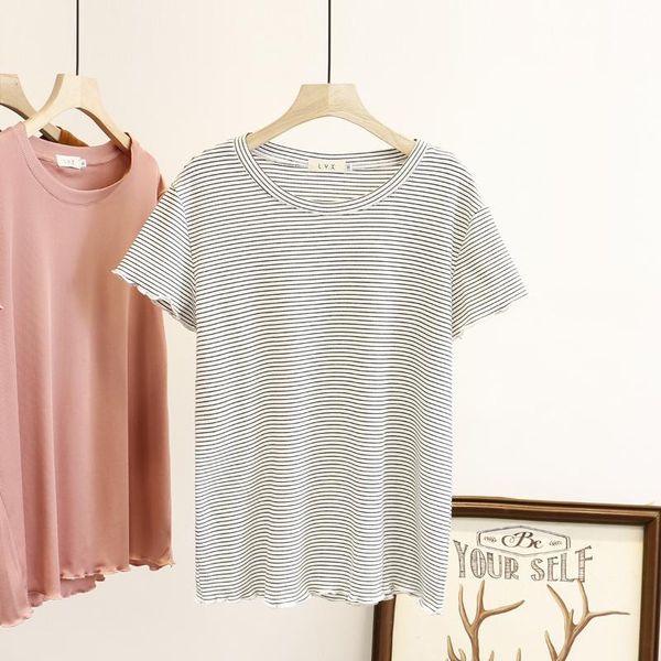 women summer t-shirt lady tees female stripe short sleeve fashion plus size h5-841, White
women summer t-shirt lady tees female stripe short sleeve fashion plus size h5-841, White