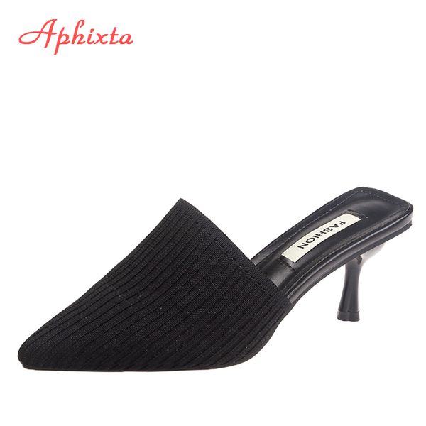 aphixta women pointed toe slipper knit mesh breathable high heels mules slippers slip on summer shoes thin heel ladies slides, Black
aphixta women pointed toe slipper knit mesh breathable high heels mules slippers slip on summer shoes thin heel ladies slides, Black