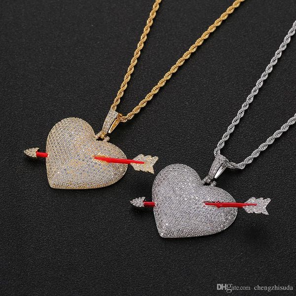 iced out arrow through heart necklace pendant with rope chain gold color bling cubic zircon men hip hop jewelry, Silver
iced out arrow through heart necklace pendant with rope chain gold color bling cubic zircon men hip hop jewelry, Silver