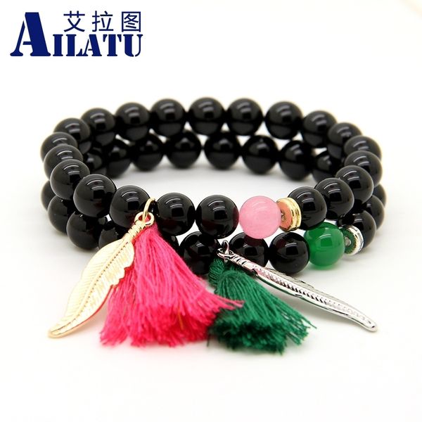 ailatu new design wholesale 10pcs/lot 8mm black onyx stone beads with tassel leaf couple lucky bracelet party gifts, Golden;silver
ailatu new design wholesale 10pcs/lot 8mm black onyx stone beads with tassel leaf couple lucky bracelet party gifts, Golden;silver
