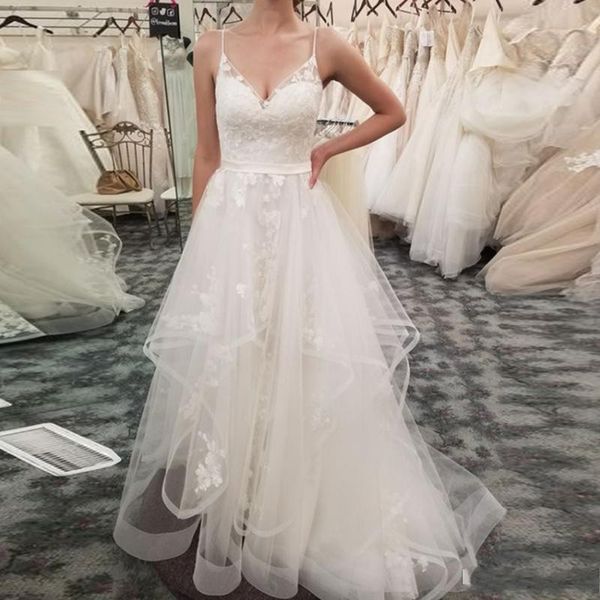 beach wedding dresses a line spaghetti straps lace appliques tiered ruffles bohemia wedding dress sweep train bridal gowns, White
beach wedding dresses a line spaghetti straps lace appliques tiered ruffles bohemia wedding dress sweep train bridal gowns, White