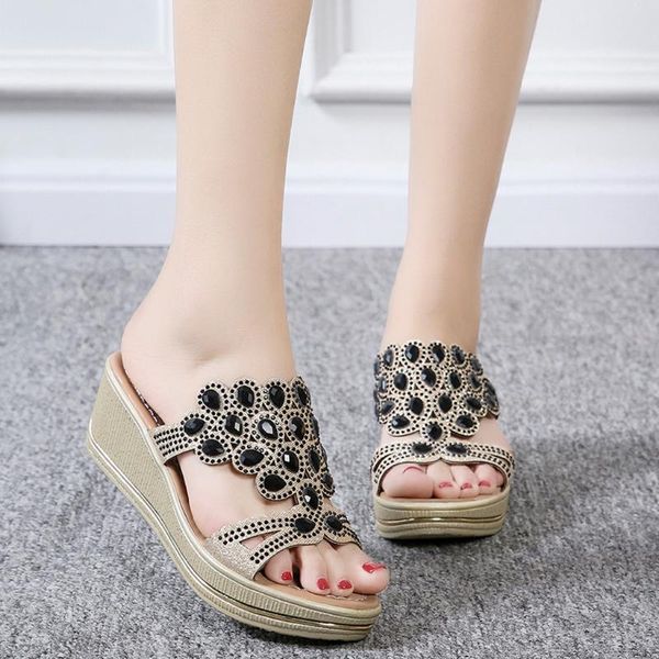 bohemian rhinestone wedge shoes for women open toe slippers sandals platform solid women beach shoes caual chaussures femme, Black
bohemian rhinestone wedge shoes for women open toe slippers sandals platform solid women beach shoes caual chaussures femme, Black