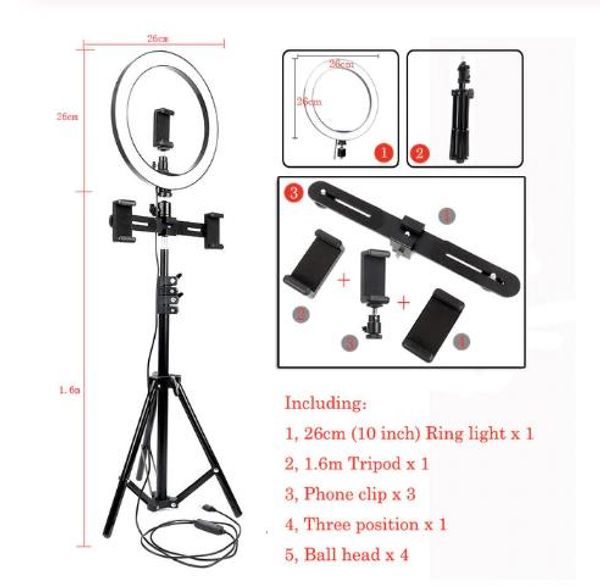 10inch 26cm usb interface dimmable led selfie ring light camera phone pgraphy video makeup lamp with tripod phone clip
10inch 26cm usb interface dimmable led selfie ring light camera phone pgraphy video makeup lamp with tripod phone clip