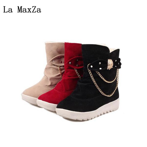 la maxza autumn winter new thick bottom wedge women's cotton boots plus velvet thick bow metal decorative ankle warm snow boots, Black
la maxza autumn winter new thick bottom wedge women's cotton boots plus velvet thick bow metal decorative ankle warm snow boots, Black