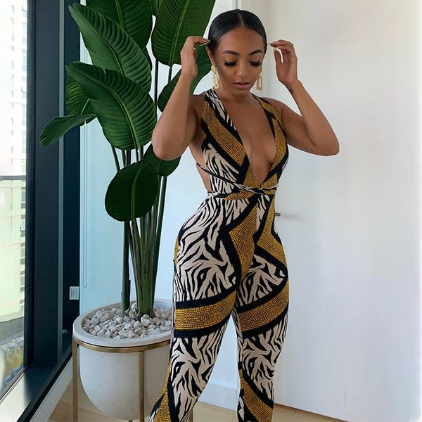 backless printed jumpsuits women halter deep v-neck sleeveless female overalls 2020 bandage party bodycon ladies jumpsuit, Black;white 
backless printed jumpsuits women halter deep v-neck sleeveless female overalls 2020 bandage party bodycon ladies jumpsuit, Black;white