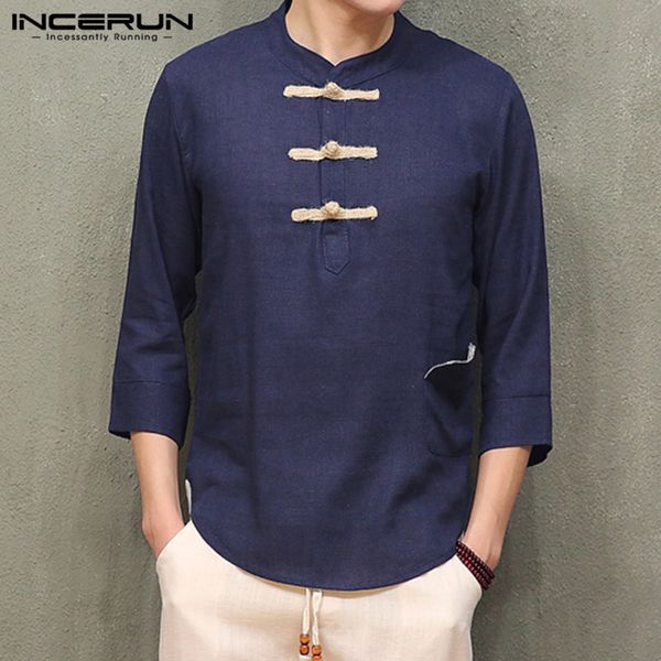 incerun chinese style men's shirt solid color button 3/4 sleeve casual vintage 2019 stand collar cotton brand shirts men camisa, White;black
incerun chinese style men's shirt solid color button 3/4 sleeve casual vintage 2019 stand collar cotton brand shirts men camisa, White;black