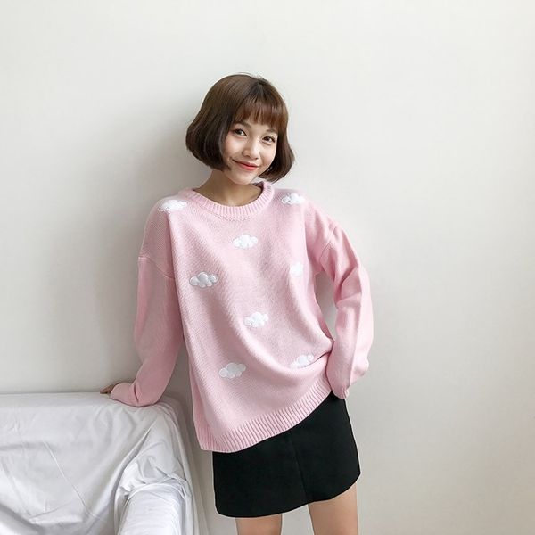 2019 cloud round neck long sleeve knitted pullovers sweaters women korean sweet loose, White;black
2019 cloud round neck long sleeve knitted pullovers sweaters women korean sweet loose, White;black