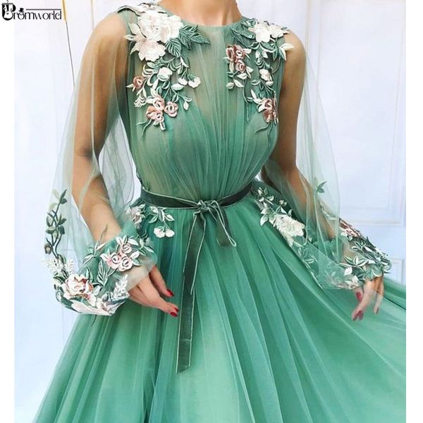 illusion long sleeve tulle a-line mint green prom dresses 2019 applique flowers vestidos de festa longo formal evening dress, White;black
illusion long sleeve tulle a-line mint green prom dresses 2019 applique flowers vestidos de festa longo formal evening dress, White;black