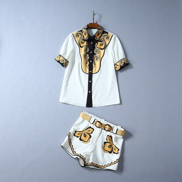 autumn 2019 new european and american women's wear shorts printed shirt with short sleeves fashion suits, White
autumn 2019 new european and american women's wear shorts printed shirt with short sleeves fashion suits, White