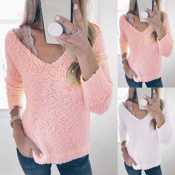 2019 v neck solid women sweaters pullovers loose shirt casual outwear blouse slim long sleeve sweaters autumn winter, White;black
2019 v neck solid women sweaters pullovers loose shirt casual outwear blouse slim long sleeve sweaters autumn winter, White;black
