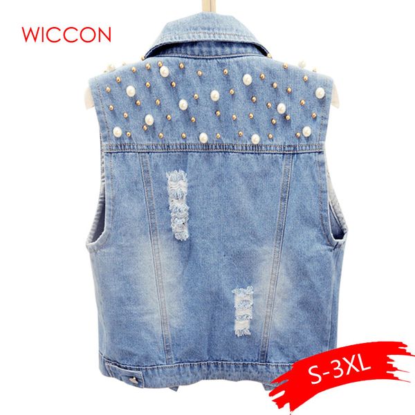 women denim vest korean version beaded hole short section female summer thin shoulder vest sleeveless jacket turn-down collar, Black;white
women denim vest korean version beaded hole short section female summer thin shoulder vest sleeveless jacket turn-down collar, Black;white