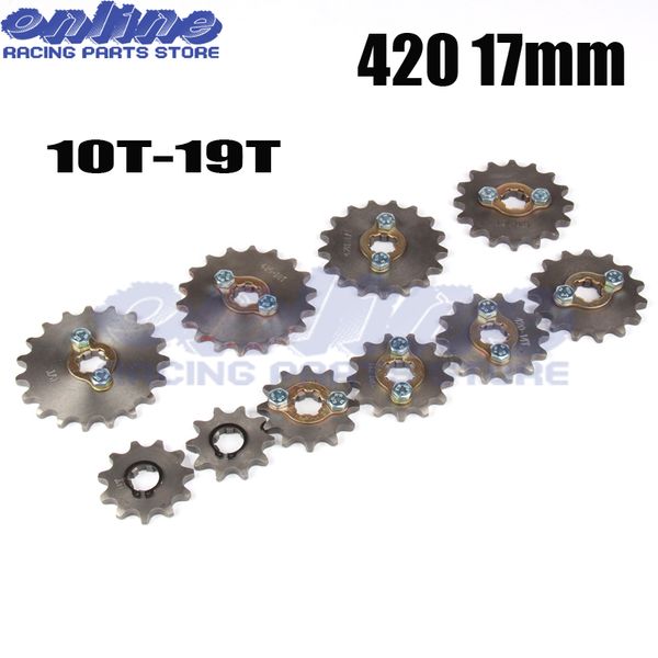 front engine sprocket 420 17mm 10t-19t 12tooth for stomp upower dirt pit bike atv quad go kart moped buggy scooter motorcycle
front engine sprocket 420 17mm 10t-19t 12tooth for stomp upower dirt pit bike atv quad go kart moped buggy scooter motorcycle