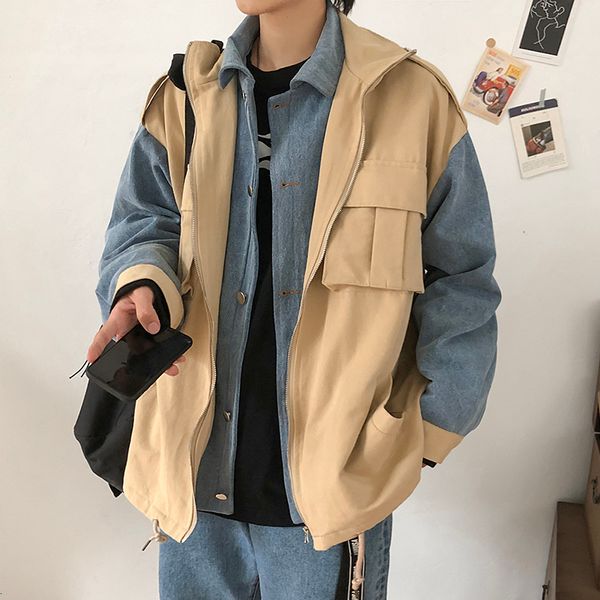 denim jacket men's fashion casual cotton fake two-piece tooling jacket man streetwear wild loose hip-hop bomber men, Black;brown
denim jacket men's fashion casual cotton fake two-piece tooling jacket man streetwear wild loose hip-hop bomber men, Black;brown
