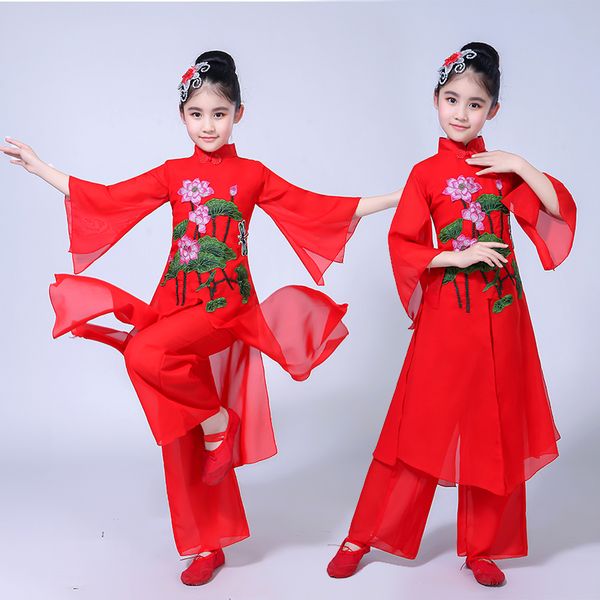 national dance elegant waist drum yangko dance costumes children fan dress kids modern umbrella dancing performances wear, Black;red
national dance elegant waist drum yangko dance costumes children fan dress kids modern umbrella dancing performances wear, Black;red