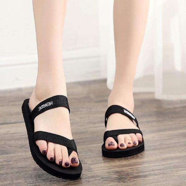 2020 summer women beach flat flip flops female slippers low heel casual slides ladies beach shoes flip flops #t1p, Black