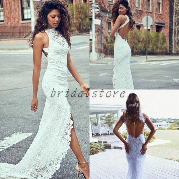 lace mermaid wedding dresses front short back long train summer country sheath bridal gowns open back beach bohemian wedding gowns slit, White
lace mermaid wedding dresses front short back long train summer country sheath bridal gowns open back beach bohemian wedding gowns slit, White