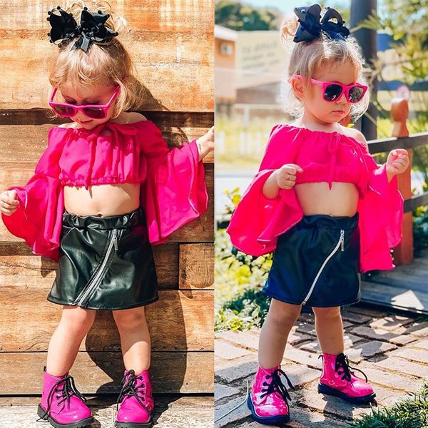 cute kid girls 2pcs clothes off-shoulder long-sleeve pu leather skirt outfit, White
cute kid girls 2pcs clothes off-shoulder long-sleeve pu leather skirt outfit, White