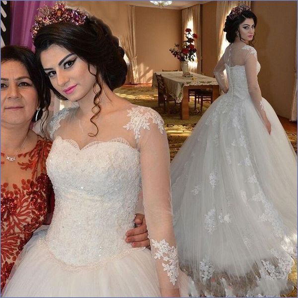 2020 vintage long sleeves ball gown wedding dresses lace applique beaded sweep train custom made princess wedding gown vestido de novia, White
2020 vintage long sleeves ball gown wedding dresses lace applique beaded sweep train custom made princess wedding gown vestido de novia, White