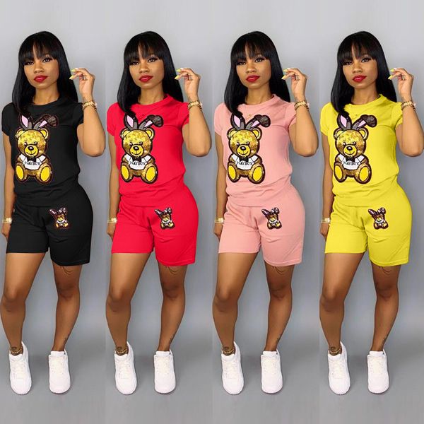 women two piece outfits cartoon sequins tracksuit bear summer short sleeve outfits printed t shirt tee shorts 2 piece sportswear sport set, Gray
women two piece outfits cartoon sequins tracksuit bear summer short sleeve outfits printed t shirt tee shorts 2 piece sportswear sport set, Gray