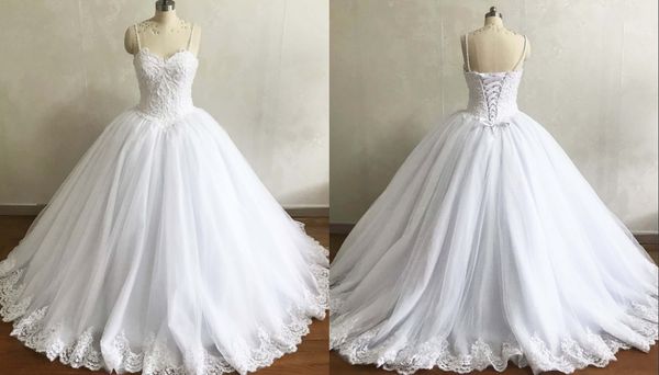 graceful r wedding gowns with spaghetti straps ball gown corset applique lace court train wedding bridal dresses, White
graceful r wedding gowns with spaghetti straps ball gown corset applique lace court train wedding bridal dresses, White