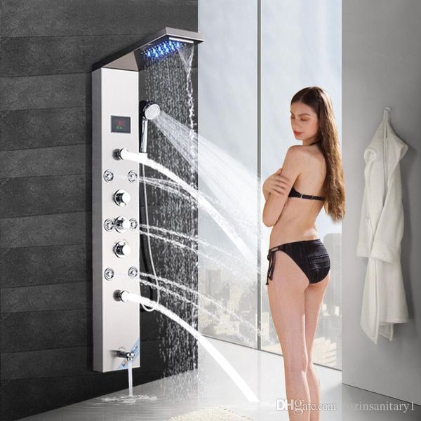 panneau de douche pluie pluie à 5 fonctions en acier inoxydable brossé avec système de massage, bec verseur et colonne de douche à douchette
panneau de douche pluie pluie à 5 fonctions en acier inoxydable brossé avec système de massage, bec verseur et colonne de douche à douchette