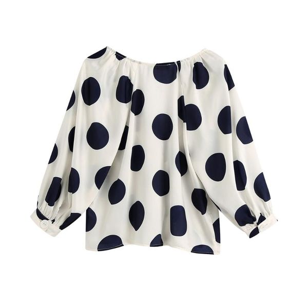 2020 summer women's new retro big dot v-neck puffy long-sleeved loose casual breasted pleated decorative shirt, White
2020 summer women's new retro big dot v-neck puffy long-sleeved loose casual breasted pleated decorative shirt, White