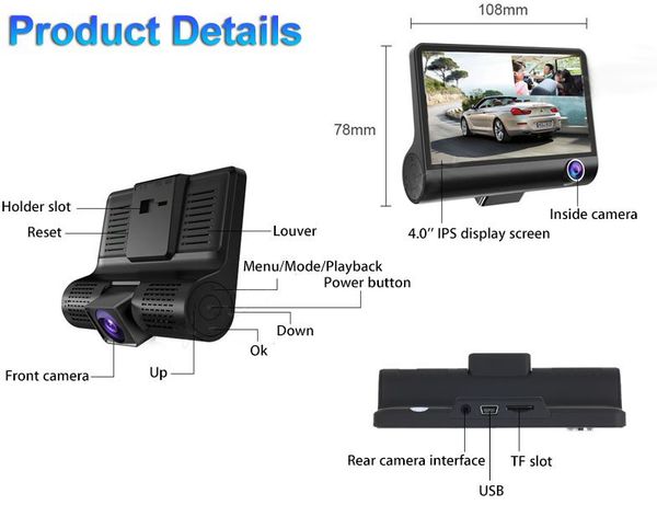 akaso three cameras dvr recorder dual lens 4'' hd 1080p vehicle car dash cam rearview mirror night version car dvr camera
akaso three cameras dvr recorder dual lens 4'' hd 1080p vehicle car dash cam rearview mirror night version car dvr camera